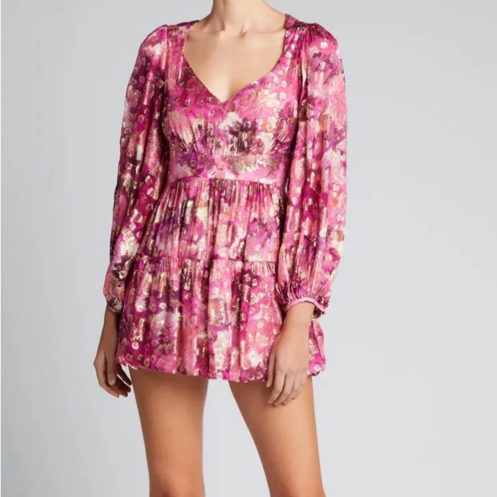 NWT LOVESHACKFANCY Willis v-neck metallic mini dress size 6